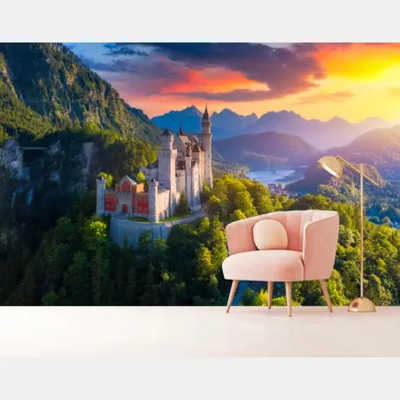 Fotomural castillo de Neuschwanstein al atardecer – Pixers®