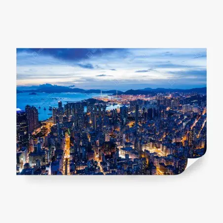 Fotomural panorámica nocturna de Hong Kong desde las alturas – Pixers®