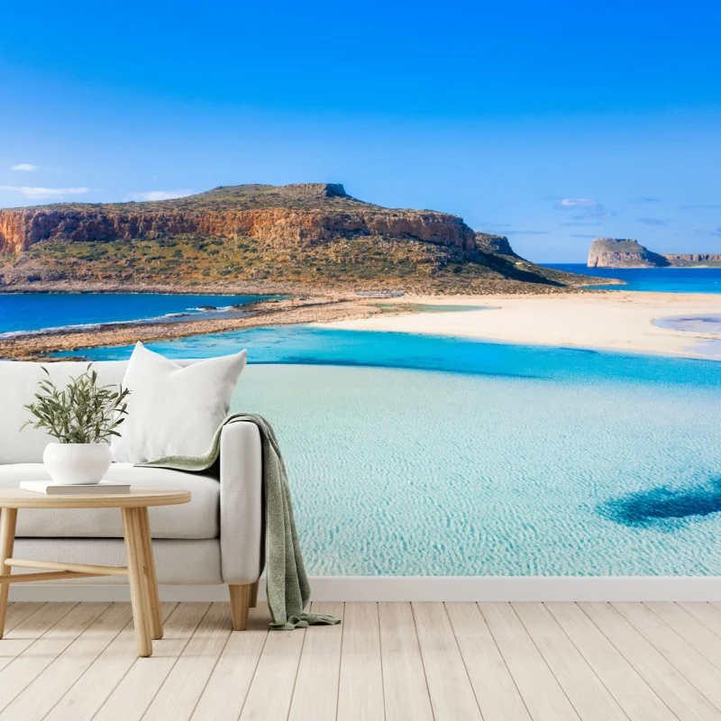 Fotomural escena costera de aguas turquesa y playa de arena blanca