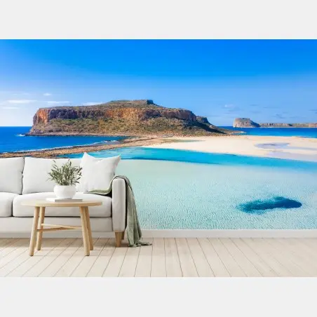 Fotomural escena costera de aguas turquesa y playa de arena blanca – Pixers®