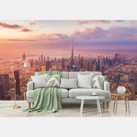 Fotomural amanecer sobre Dubai: panorámica con Burj Khalifa – Pixers®