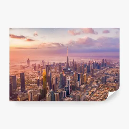 Fotomural amanecer sobre Dubai: panorámica con Burj Khalifa – Pixers®