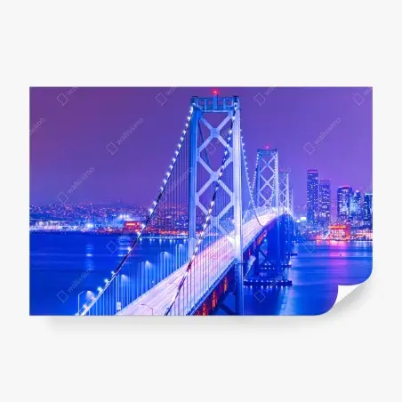 Fotomural puente iluminado sobre la bahía al anochecer – Pixers®
