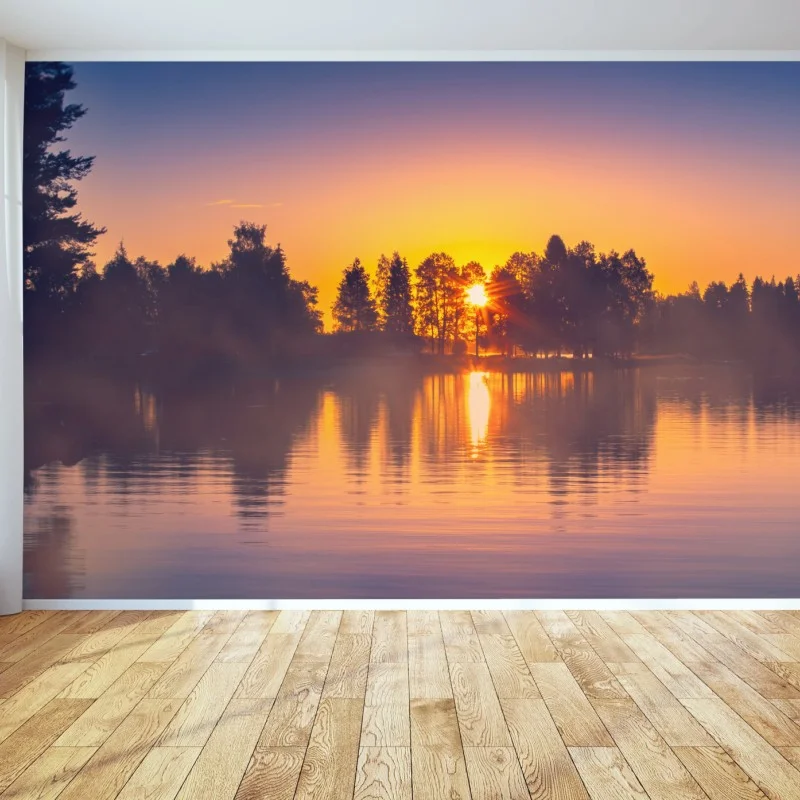 Fotomural amanecer dorado sobre el lago
