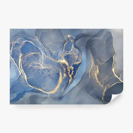 Fotomural abstracción oceánica en azul y dorado – Pixers®