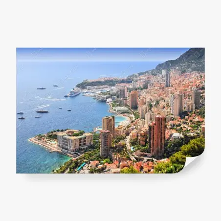 Fotomural vista aérea de la costa de Mónaco con yates y puerto – Pixers®