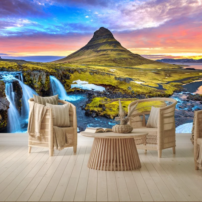 Fotomural amanecer en Kirkjufell, paisaje islandés