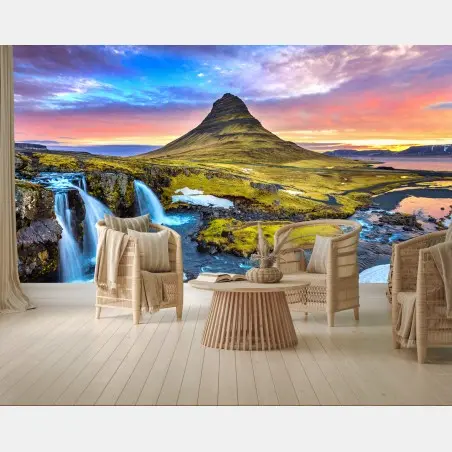 Fotomural amanecer en Kirkjufell, paisaje islandés – Pixers®