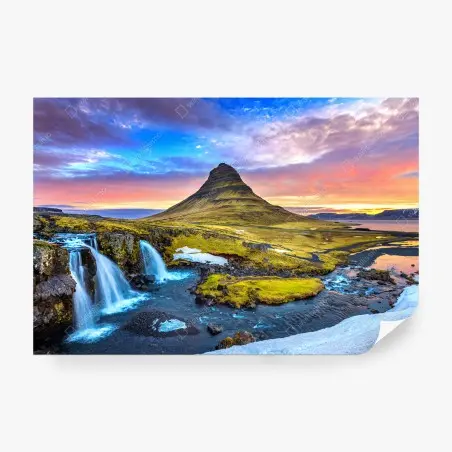 Fotomural amanecer en Kirkjufell, paisaje islandés – Pixers®
