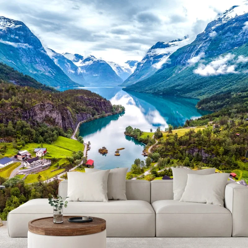 Fotomural paisaje aéreo del fiordo de Noruega