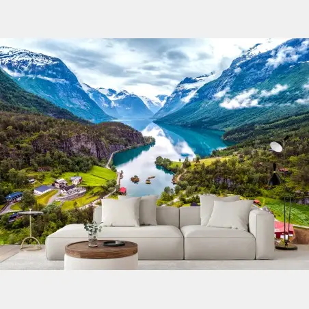 Fotomural paisaje aéreo del fiordo de Noruega – Pixers®