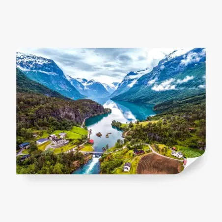 Fotomural paisaje aéreo del fiordo de Noruega – Pixers®