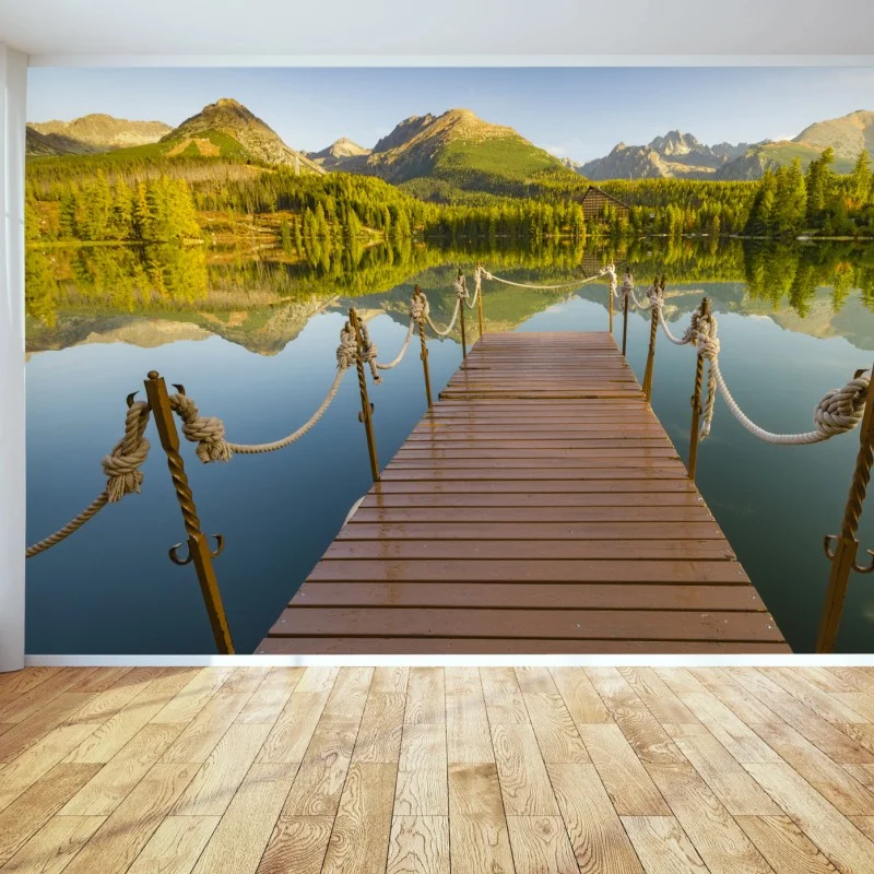 Fotomural paisaje sereno de Strbske Pleso al amanecer