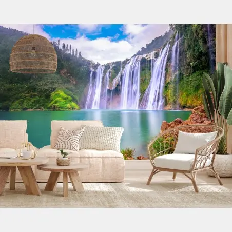 Fotomural vistas serenas de la cascada Jiulong – Pixers®