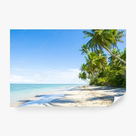 Fotomural escena de playa tropical con palmeras y mar turquesa – Pixers®