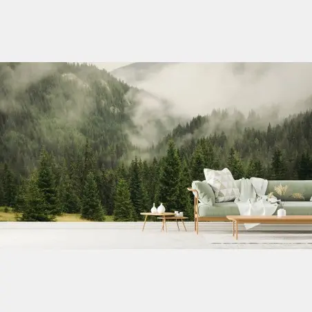 Fotomural bosque de niebla entre montañas – Pixers®