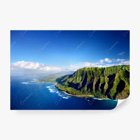 Fotomural paisaje costero de acantilados verdes y aguas turquesas – Pixers®