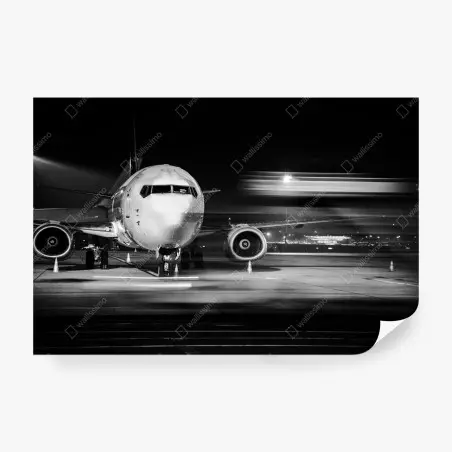 Fotomural avión frontal nocturno en blanco y negro – Pixers®