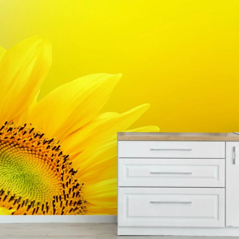 Fotomural girasol vibrante sobre fondo amarillo