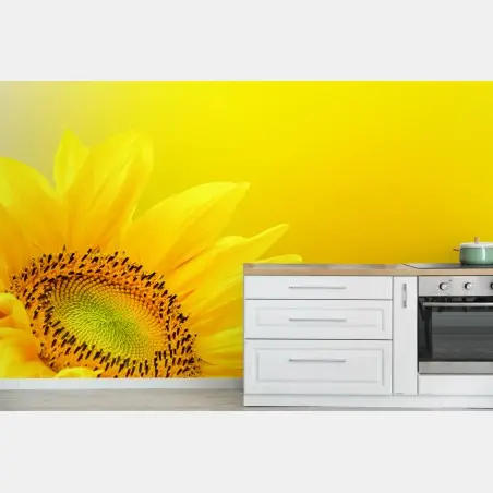 Fotomural girasol vibrante sobre fondo amarillo – Pixers®