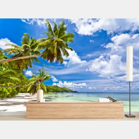 Fotomural paraíso tropical palmeras sobre mar cristalino – Pixers®