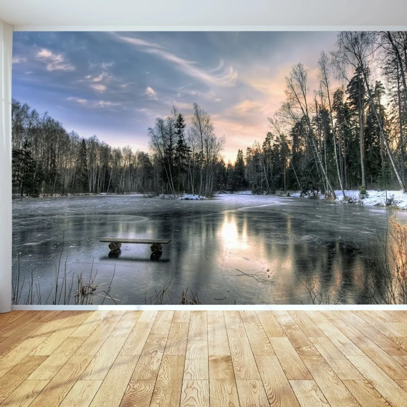 Fotomural paisaje invernal junto al lago helado