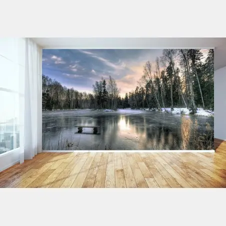Fotomural paisaje invernal junto al lago helado – Pixers®