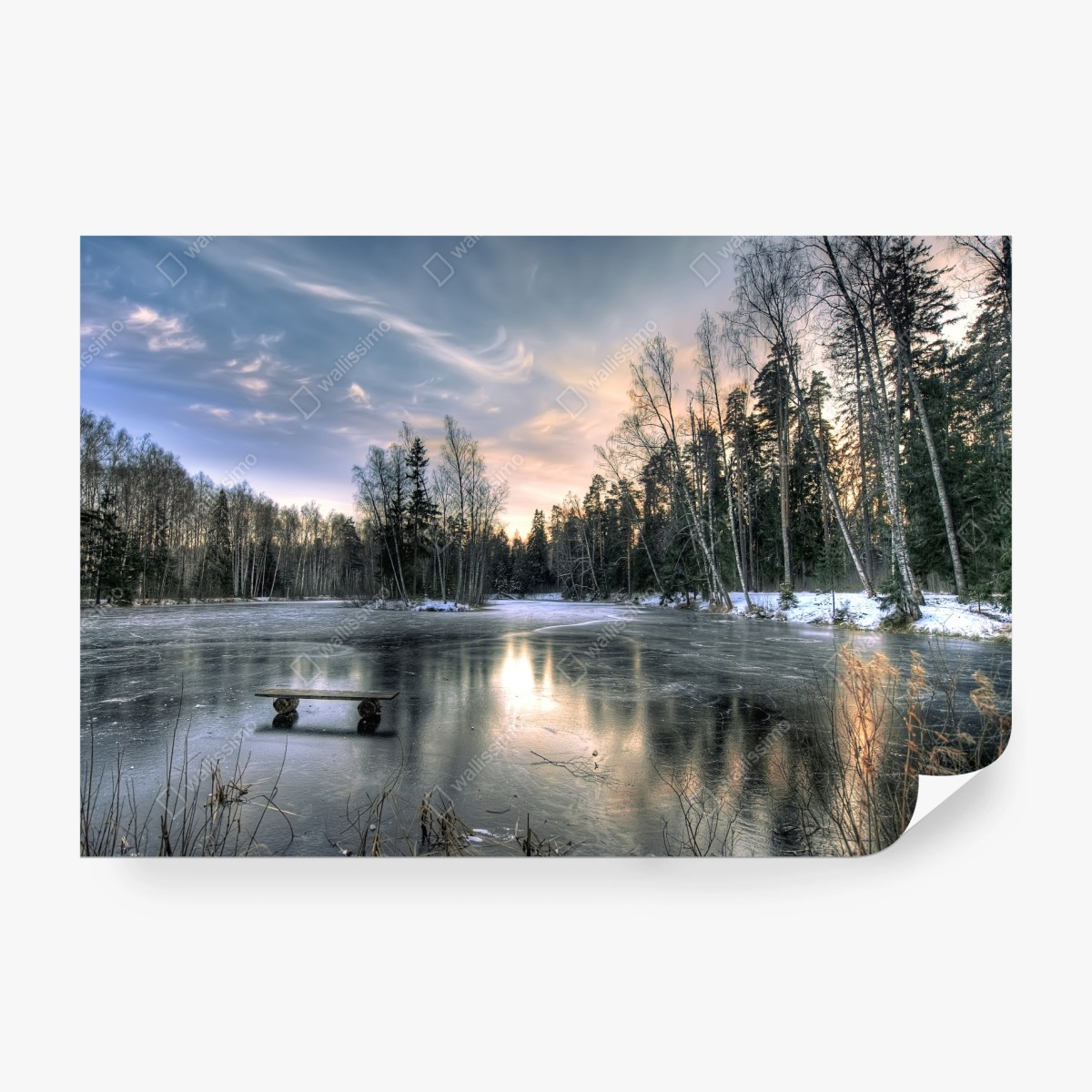 Fotomural paisaje invernal junto al lago helado – Pixers®