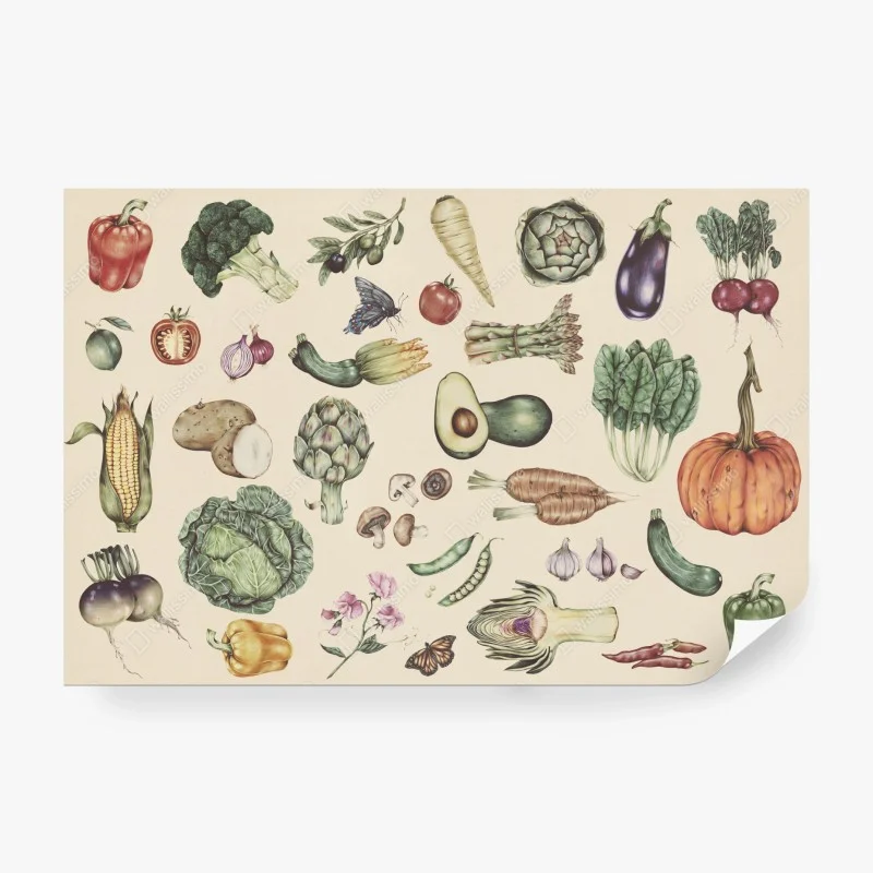 Fotomural patrón botánico de verduras dibujadas a mano