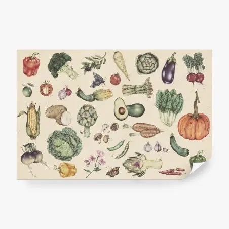 Fotomural patrón botánico de verduras dibujadas a mano – Pixers®
