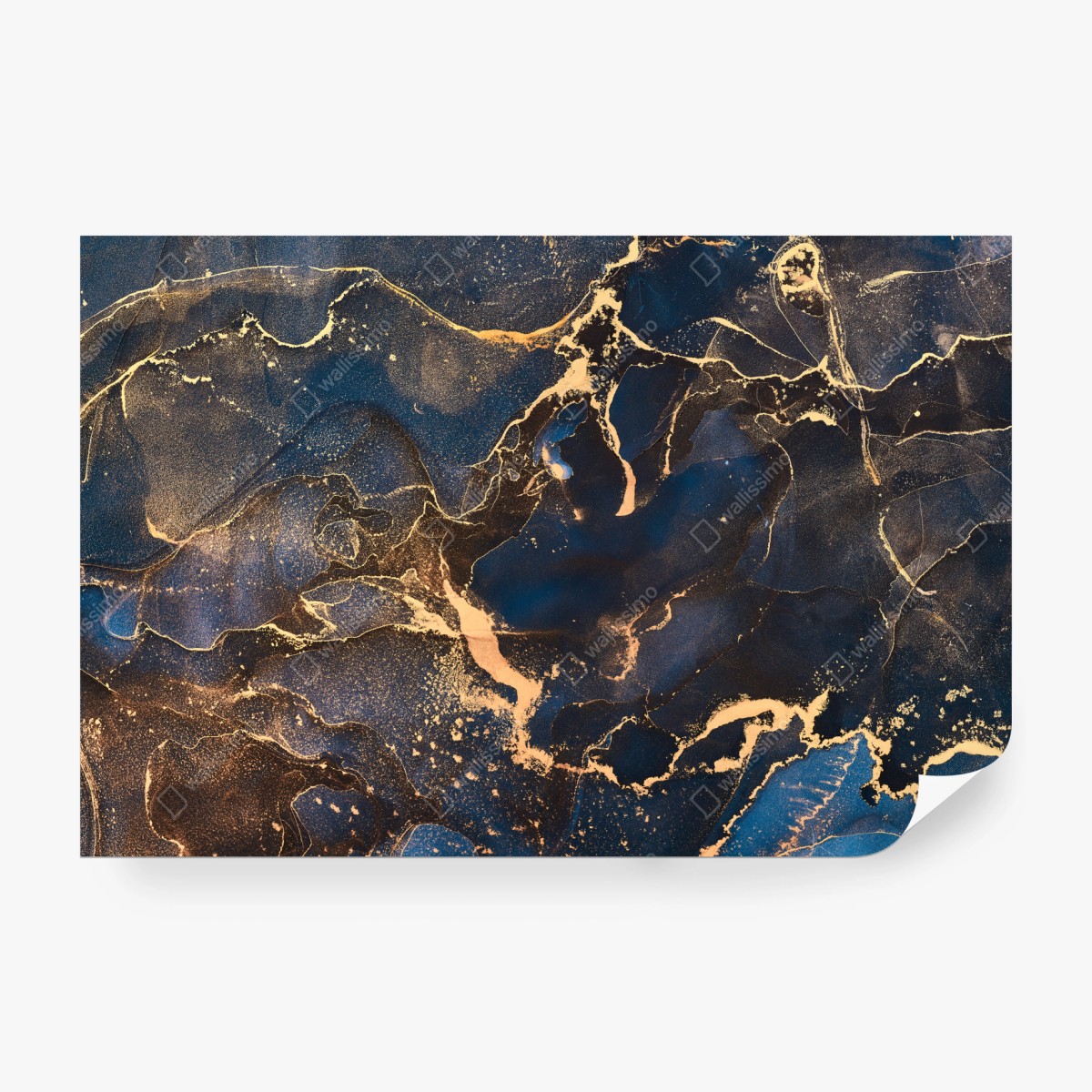 Fotomural abstracción líquida en tonos marinos y dorados – Pixers®