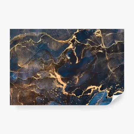 Fotomural abstracción líquida en tonos marinos y dorados – Pixers®