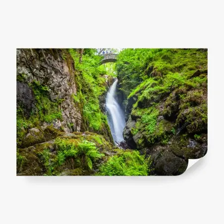 Fotomural cascada escondida bajo el puente de piedra – Pixers®
