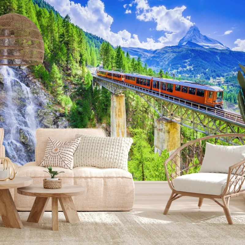 Fotomural vistas alpinas: tren de Gornergrat y Matterhorn