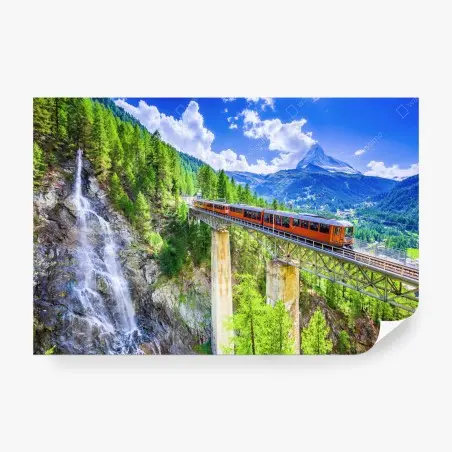Fotomural vistas alpinas: tren de Gornergrat y Matterhorn – Pixers®