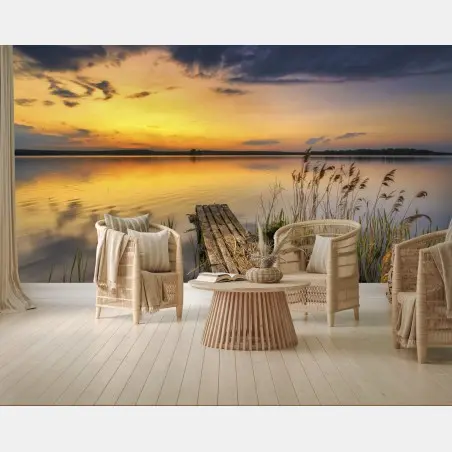 Fotomural atardecer dorado en el lago – Pixers®
