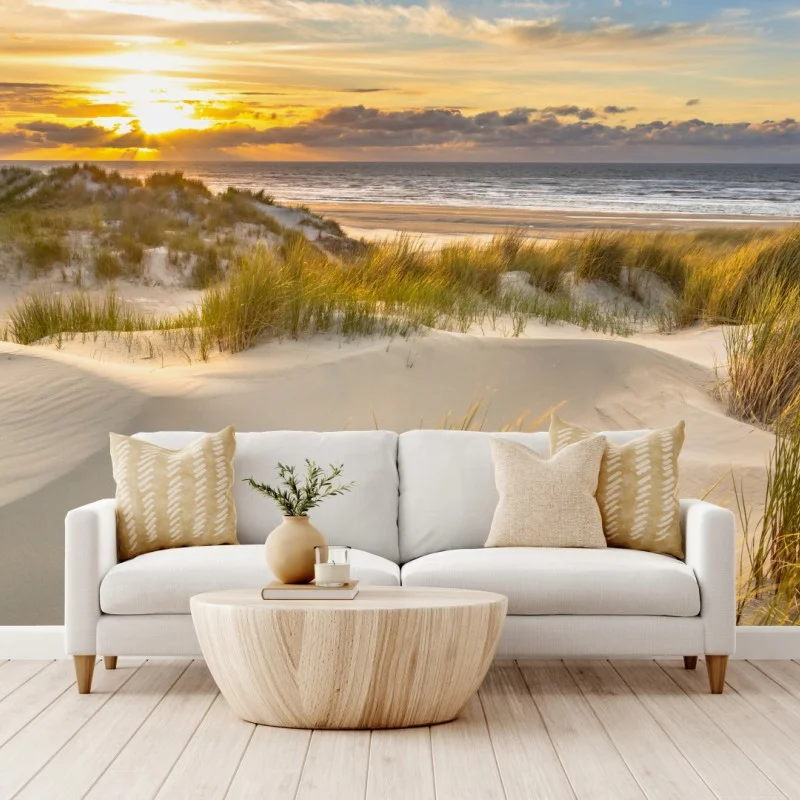 Fotomural atardecer dorado en las dunas de Ameland