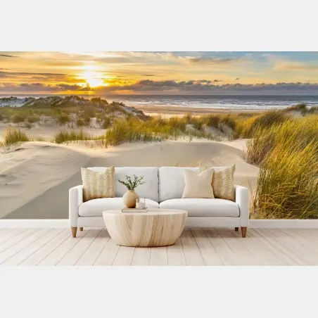 Fotomural atardecer dorado en las dunas de Ameland – Pixers®