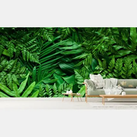 Fotomural follaje tropical exuberante en tonos verdes – Pixers®