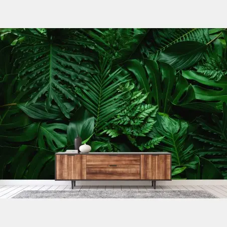 Fotomural hojas tropicales en verde profundo – Pixers®