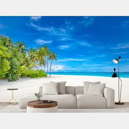 Fotomural playa tropical con palmeras y cielo azul – Pixers®