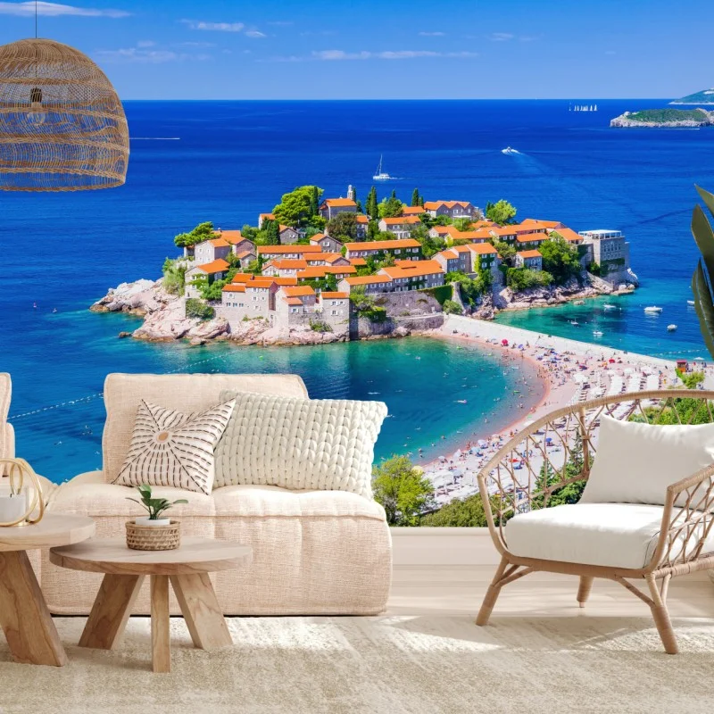Fotomural vistas de Sveti Stefan, Montenegro