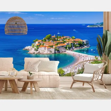 Fotomural vistas de Sveti Stefan, Montenegro – Pixers®