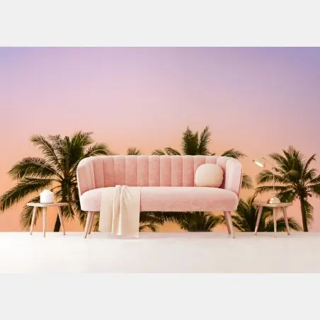 Fotomural atardecer tropical con palmeras frente al mar – Pixers®
