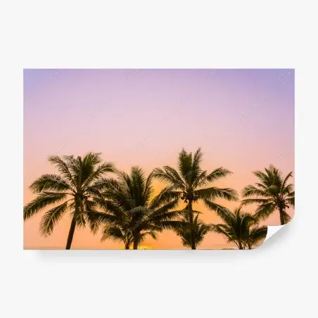 Fotomural atardecer tropical con palmeras frente al mar – Pixers®