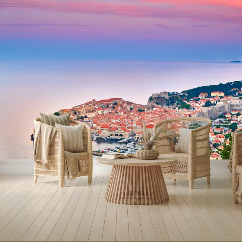 Fotomural amanecer sobre Dubrovnik: murallas y tejados rojos