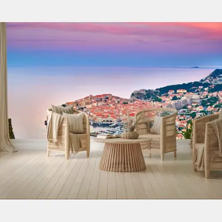 Fotomural amanecer sobre Dubrovnik: murallas y tejados rojos – Pixers®