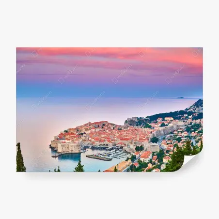 Fotomural amanecer sobre Dubrovnik: murallas y tejados rojos – Pixers®