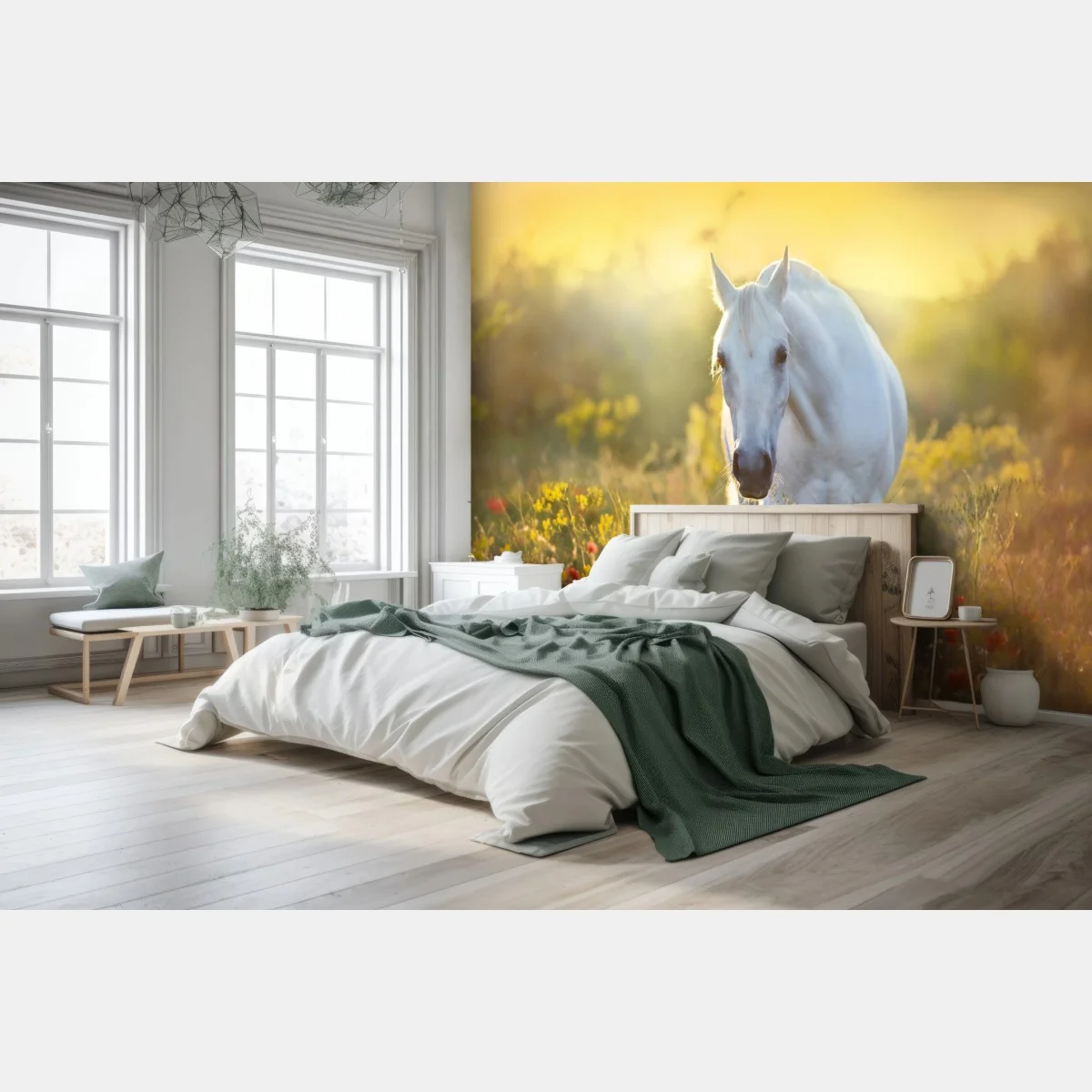 Fotomural caballo blanco entre amapolas al amanecer – Pixers® Fotomural caballo blanco entre amapolas al amanecer – Pixers®