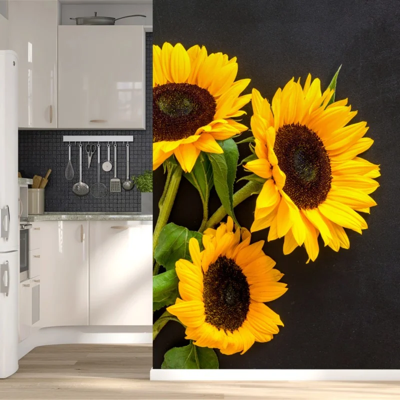 Fotomural girasoles sobre fondo negro